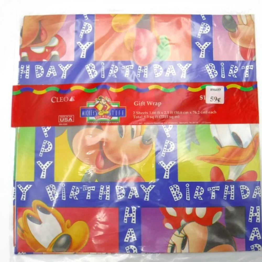 Vintage Disney Gift Wrap 3-Pack Mickey Donald Goofy Birthday CLEO